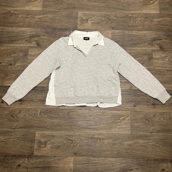 Monrow Poplin Mix Collar Sweatshirt Gray White Size Medium - Picture 5 of 9